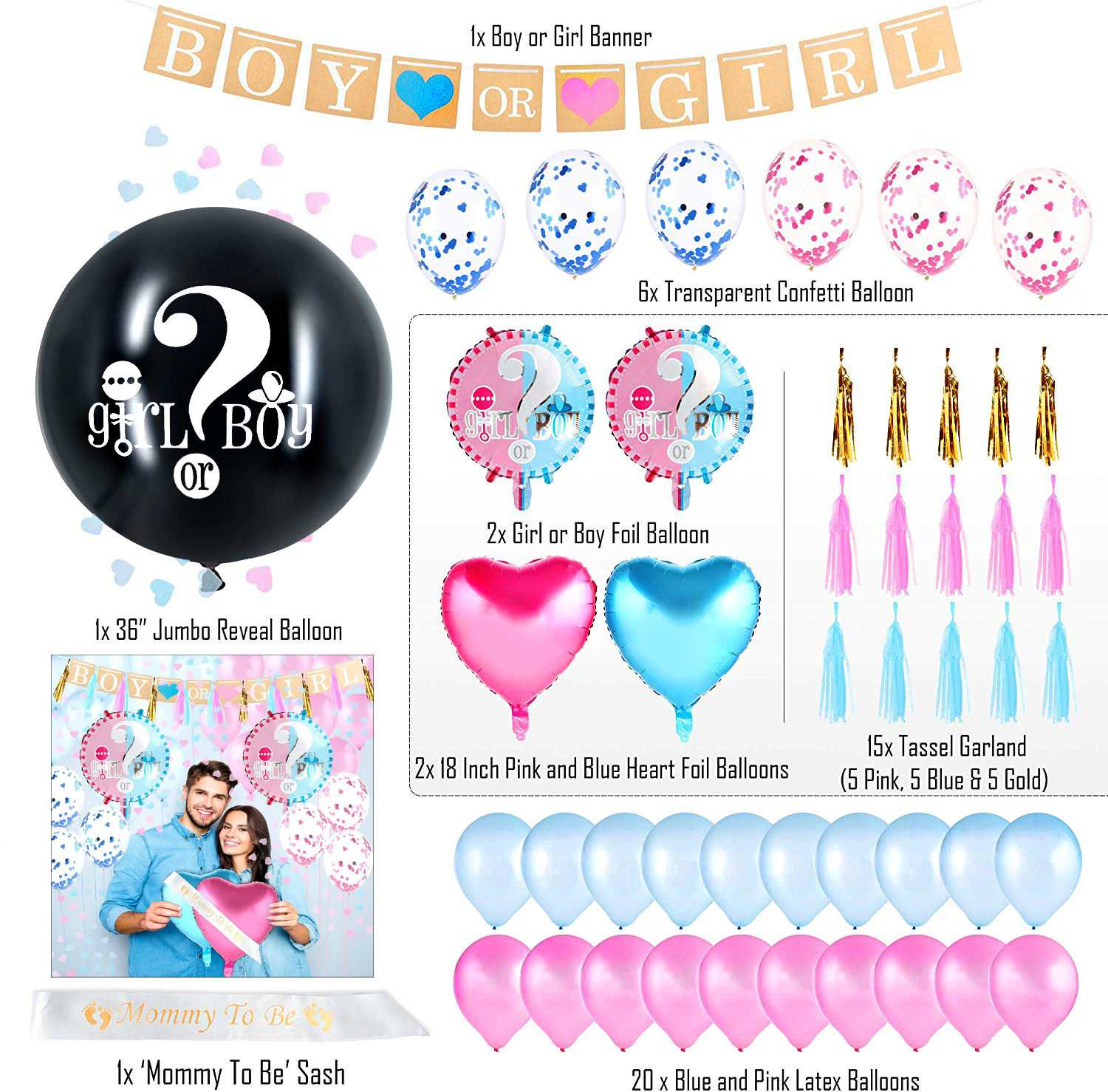 Gender Reveal Decorations Party Kit - Giant Balloon - 120 pieces